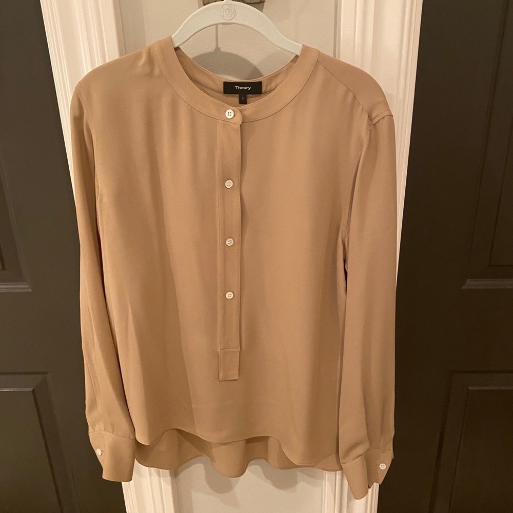 Theory never worn before tan button down blouse - Picture 1 of 3